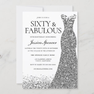 Silver Glitter Dress Sixty & Fabulous 60th Party Invitation