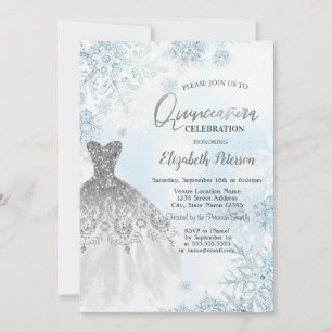 Silver Glitter Dress Snowflakes Invitation