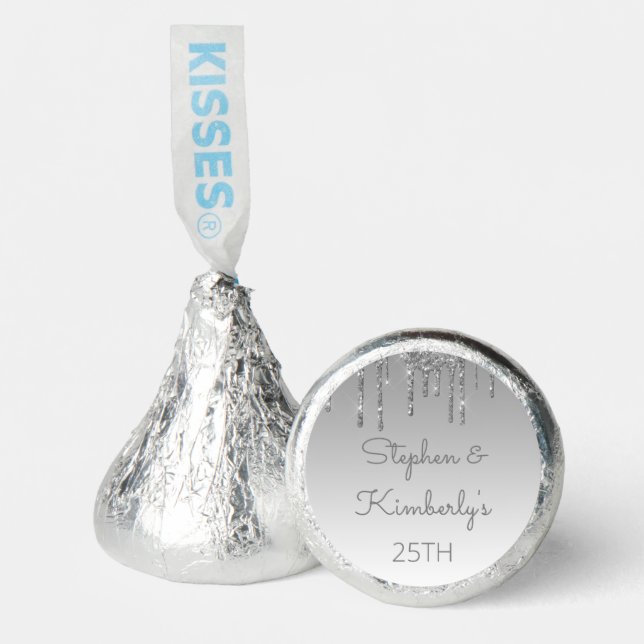 Silver Glitter Drip 25th Anniversary Party Hershey®'s Kisses® (Front)