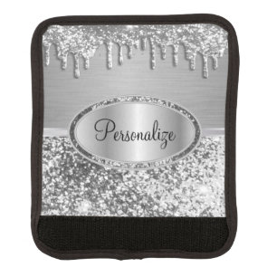Silver Glitter Drip and Metal Brush Steel Luggage Handle Wrap