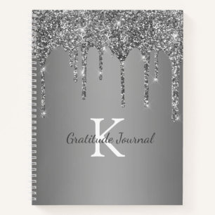 Silver Glitter Drip Monogram Gratitude Journal