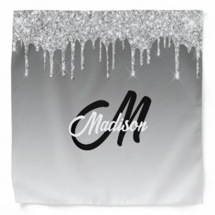 Silver Glitter Drip Monogram Sparkle Cute Girly Bandana