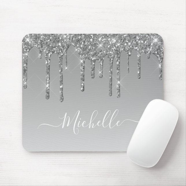 silver glitter drip mouse pad (With Mouse)