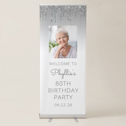 Silver Glitter Drip Photo 80th Birthday Party