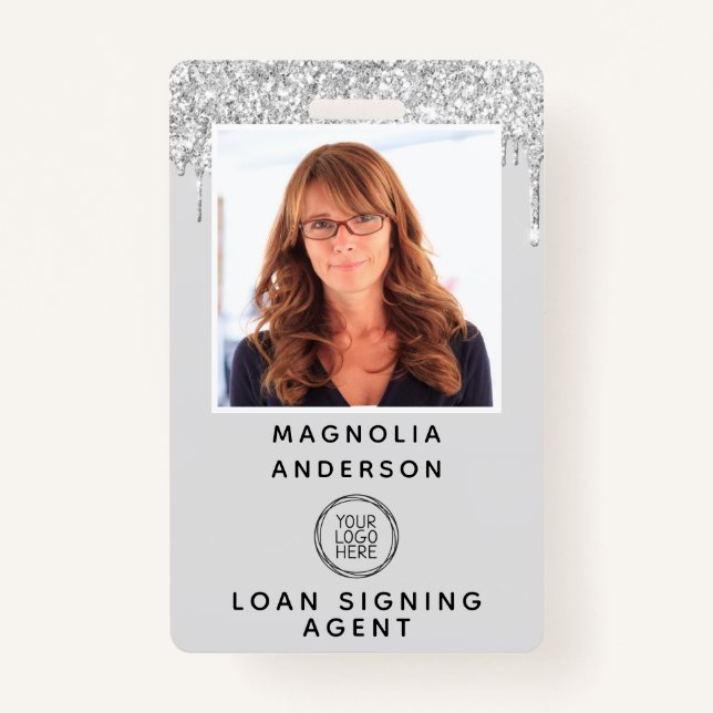 Silver Glitter Drip Photo Logo Barcode  Badge (Front)