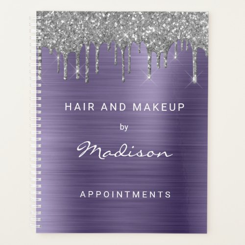 Silver Glitter Drip Purple Metal Appointment Planner