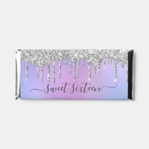 Silver Glitter Drip Purple Sweet 16 Personalized Hershey Bar Favors