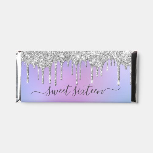 Silver Glitter Drip Purple Sweet 16 Personalized  Hershey Bar Favors