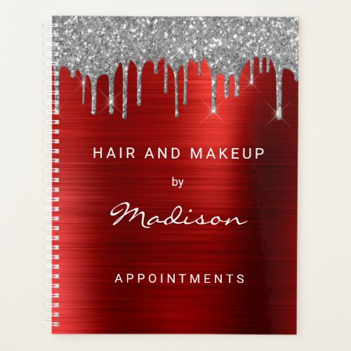Silver Glitter Drip Red Appointment Planner