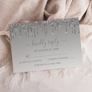Silver Glitter Drip Wedding RSVP Card