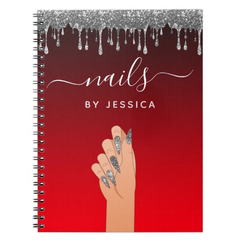 Silver Glitter Dripping Glam Nail Artist Beauty  Notebook