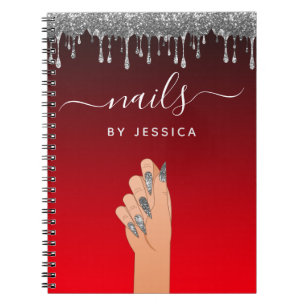 Silver Glitter Dripping Glam Nail Artist Beauty Notebook