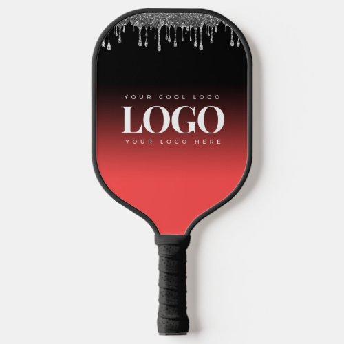 Silver Glitter Dripping Glam Red Add Business Logo Pickleball Paddle