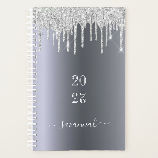 Silver glitter drips 2026 planner (Front)