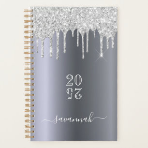 Silver glitter drips 2026 planner