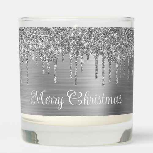 Silver Glitter Drips and Foil Merry Christmas Scented Candle
