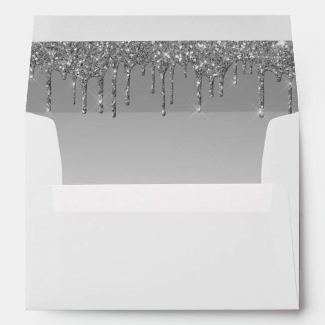 Silver Glitter Drips Baby Shower Envelope  (Back (Bottom))