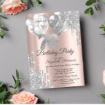 Silver Glitter Drips Balloons 70th Birthday  Invitation<br><div class="desc">A modern,  chic,  and glamorous with silver glitter drips,  and balloons on a rose gold background.</div>