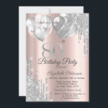 Silver Glitter Drips Balloons 80th Birthday  Invitation<br><div class="desc">A modern,  chic,  and glamorous with silver glitter drips,  and balloons on a rose gold background.</div>