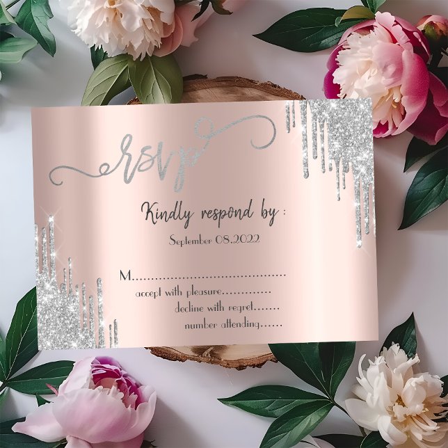  Silver Glitter Drips Bat Mitzvah RSVP  Invitation (Creator Uploaded)