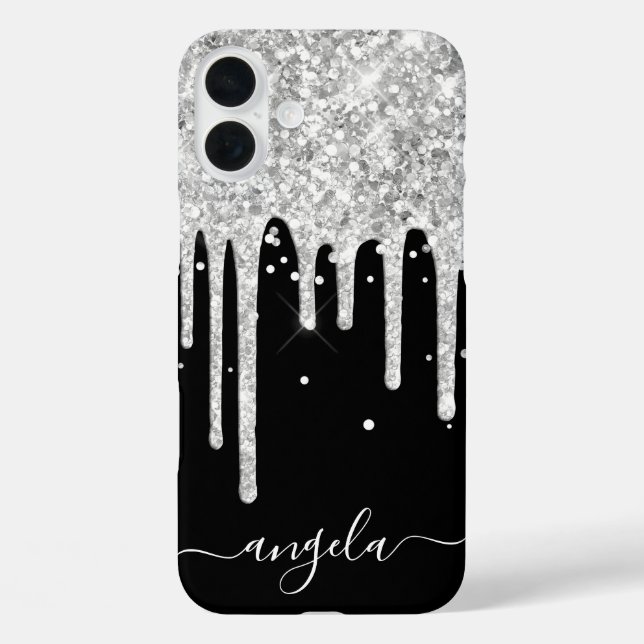 Silver Glitter Drips Black Glam Signature Case-Mate iPhone Case (Back)