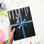 Silver glitter drips black sparkle wrapping paper<br><div class="desc">Elegant,  classic,  glamorous and feminine style party wrapping paper. A black background decorated with faux silver glitter drips and sparkle.
Perfect for birthdays and Christmas gifts.</div>