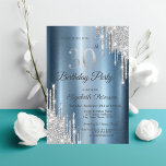 Silver Glitter Drips Blue Metallic 30th Birthday  Invitation<br><div class="desc">A modern,  chic,  and glamorous with silver glitter drips on a blue metallic background.</div>