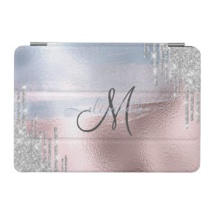 Silver Glitter Drips Blue Rose Gold Metallic iPad Mini Cover