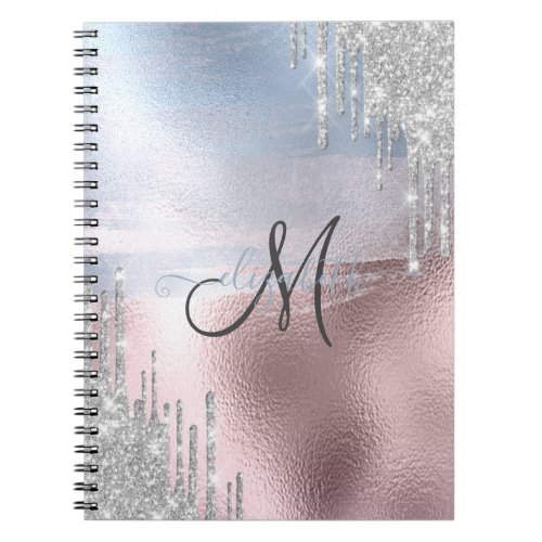 Silver Glitter Drips Blue Rose Gold Metallic  Notebook