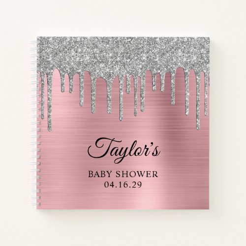 Silver Glitter Drips Blush Pink Baby Shower Notebook