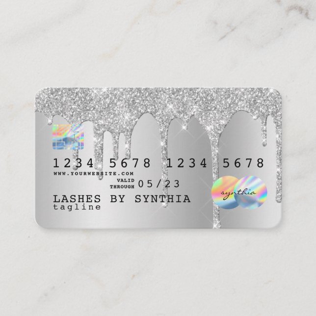 Silver glitter drips Credit Card gold hologram (Front)
