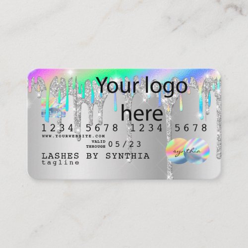 Silver glitter drips Credit Card hologram add logo