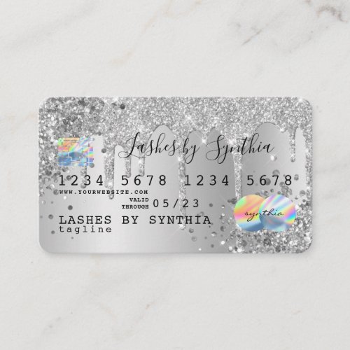 Silver glitter drips Credit Card hologram add name