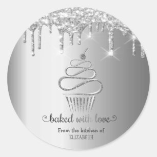 Silver Glitter Drips Cupcakes Kitchen Classic Round Sticker