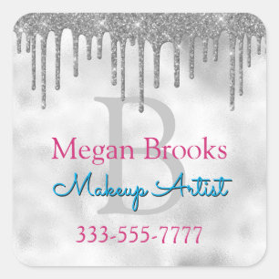 Silver Glitter Drips, DIY Name, Monogram Title Square Sticker