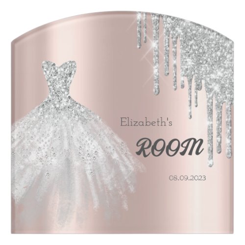 Silver Glitter Drips Dress Rose Gold  Door Sign