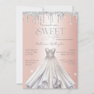 Silver Glitter Drips Dress Rose Gold Sweet 16 Invitation