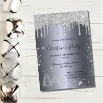 Silver glitter drips forest Christmas party Invitation