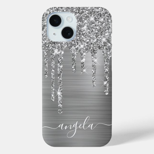 Silver Glitter Drips Girly Glam Signature Case-Mate iPhone Case (Back)