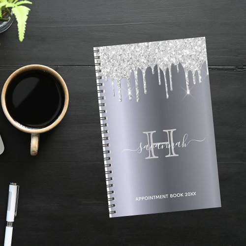 Silver glitter drips glam appointment book 2024 planner