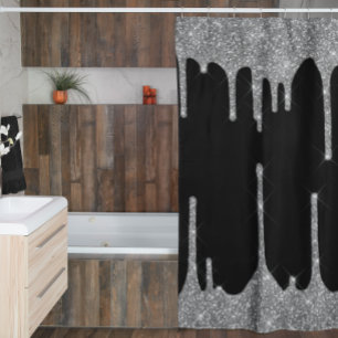 Silver Glitter Drips Glam Sparkle Customize Shower Curtain