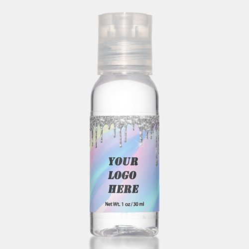 Silver Glitter Drips Holographic Add Your Logo Hand Sanitizer