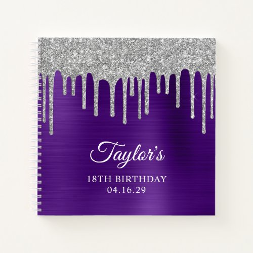 Silver Glitter Drips Indigo Purple 18th Birthday Notebook