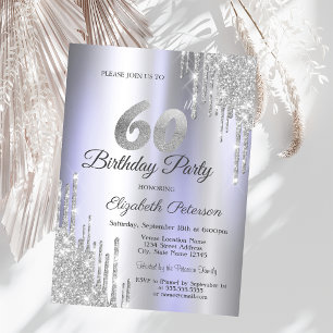 Silver Glitter Drips Light Purple 60th Birthday Invitation
