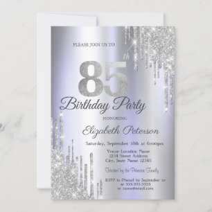  Silver Glitter Drips Light Purple 85th Birthday   Invitation
