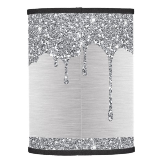 Silver Glitter Drips Luxury Lamp Shade (Back)