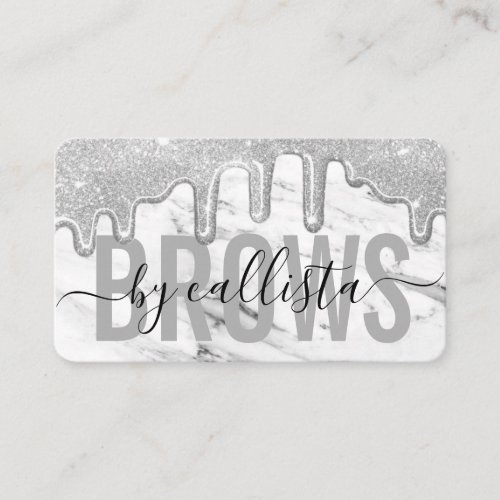 Silver Glitter Drips Marble Eyebrow Artist Business Card