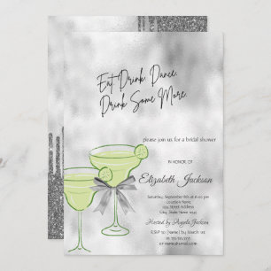 Silver Glitter Drips Martini Bow Bridal Shower Invitation