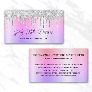 Silver Glitter Drips Multi Ombre Online Store Business Card