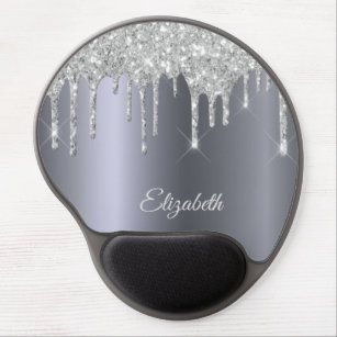 Silver glitter drips name gel mouse pad